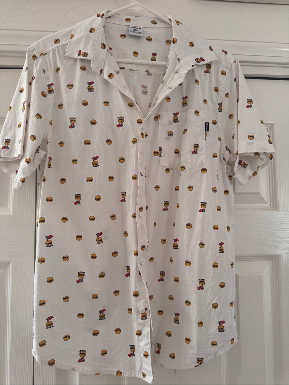 Hurley White Short-Sleeve Top with Burger & Flags  Print